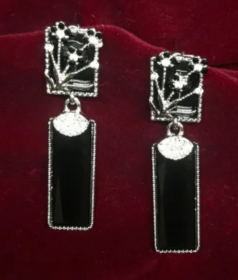Silver-Plated Black Drippings Earrings