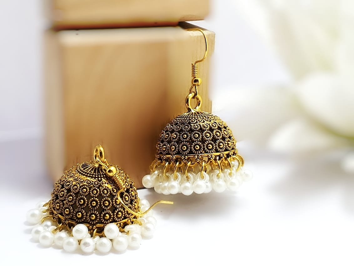 Golden Pearl Temple Jhumkas
