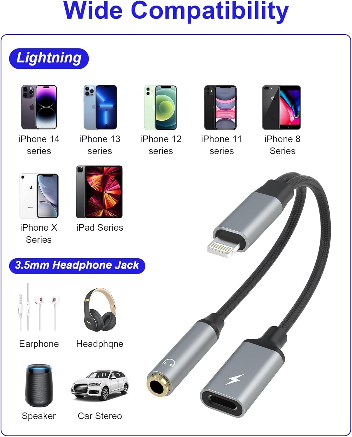 8-Pin 3-in-1 Charger, Audio & Call Converter with 3.5mm Jack (Model 016) thumbnail